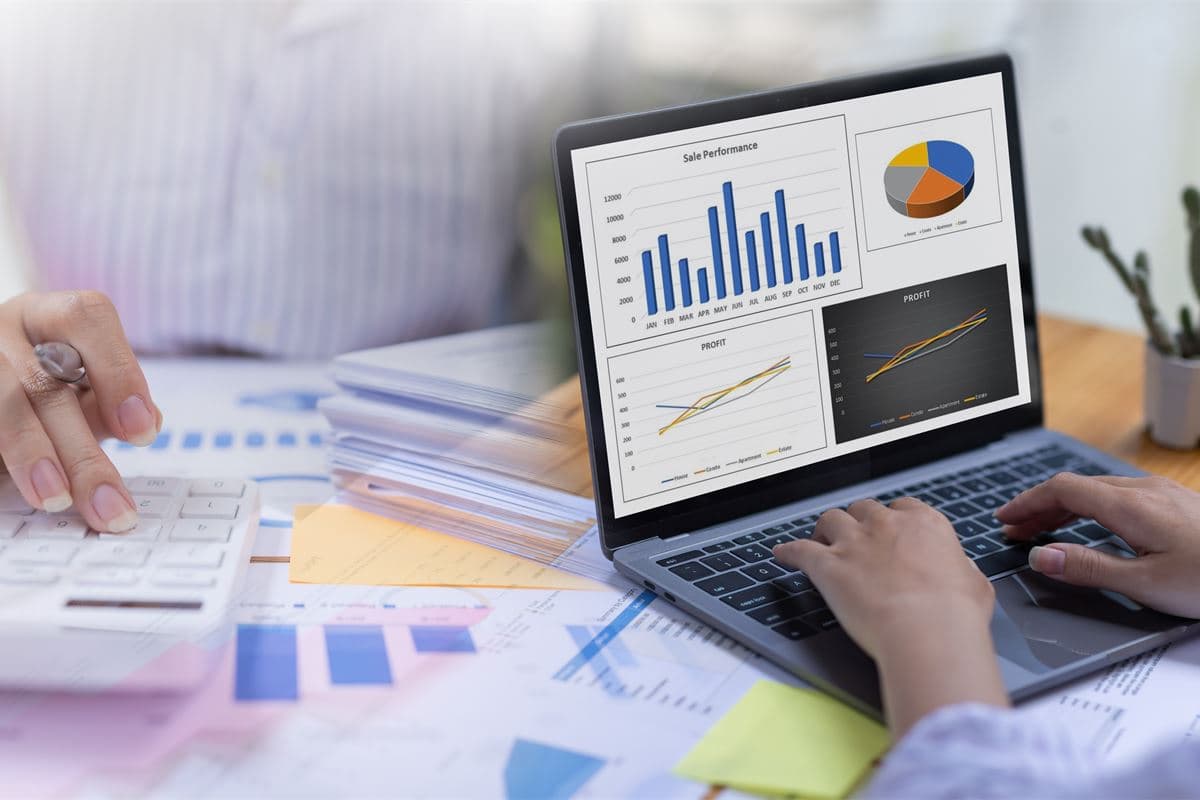 Business team reviewing data analytics